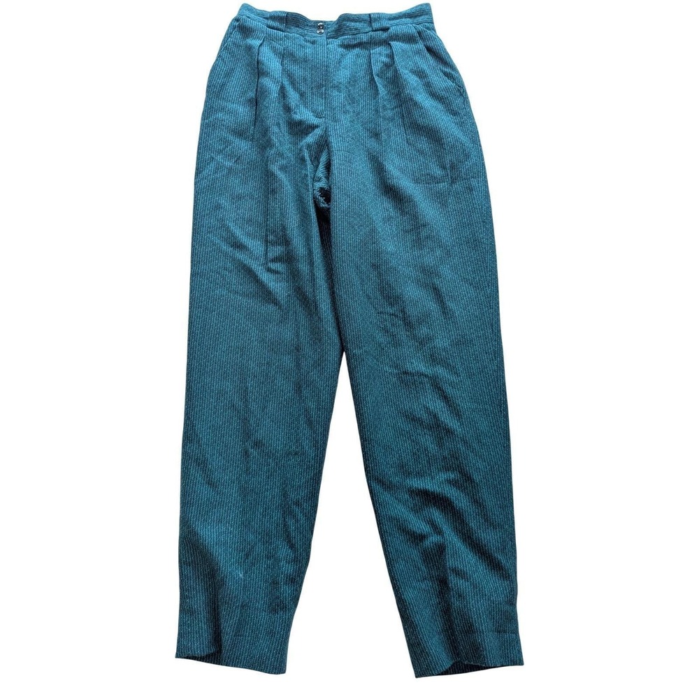 VTG Liz Claiborne Collection 100% Wool Teal Pleated Taper Pants Sz 12, 28" Waist